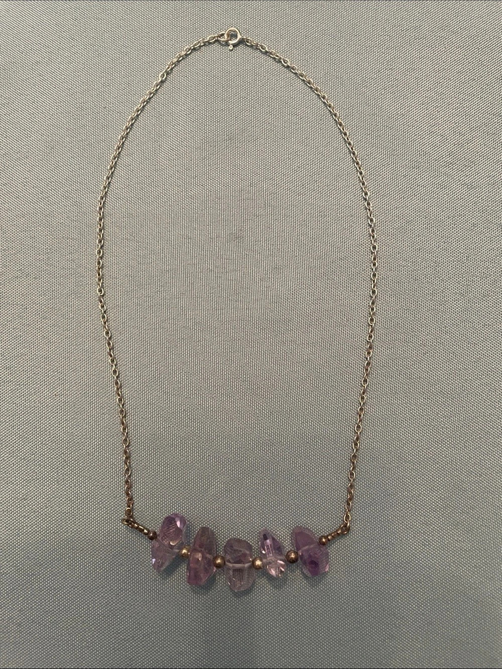 Purple Amethyst Raw Chunk Necklace with Sterling Silver Chain and Beads